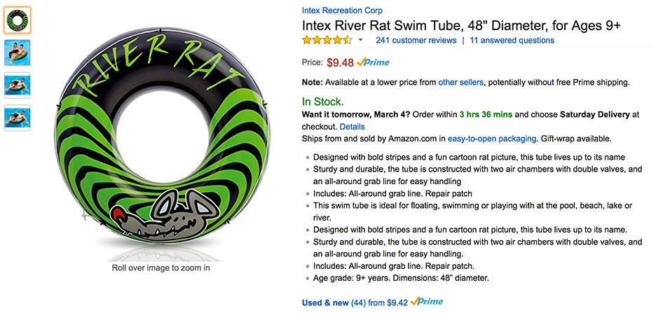 Intex River Rat Inflatable 48 Lake Floating Tube Green Sealed