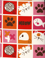 HEP CAT BOXES - COTTON cover/airbed set-hep cat box, fish, yarn, paw prints, meow, mouse, squares, red, orange, pink, brown, chocolate, cotton, natural fiber, pet bed, dog bed, cat bed, pet air bed, orthopedic support, veterinarian recommended, machine washable, machine dry slipcovers, apparel fabric, easy change, sustainable, eco-friendly, dog, cat, claw and nail proof, vet recommended, environmentally responsible, pet bed, dog bed, cat bed, natural nest, nesting area, long lasting, never compresses, replacement slipcovers, handcrafted, made in Michigan, made in USA, snazztastic, fashion covers, home decor, style, ARNO, Animal Rescue New Orleans